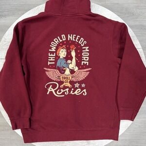 Troll Co Women's "The World Needs More Rosies" Graphic Hoodie Burgundy Red XL
